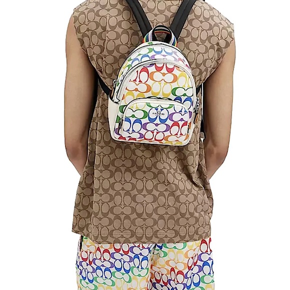 NWT COACH Mini Court Backpack CK377 In Rainbow Signature Canvas Authentic - Picture 6 of 8